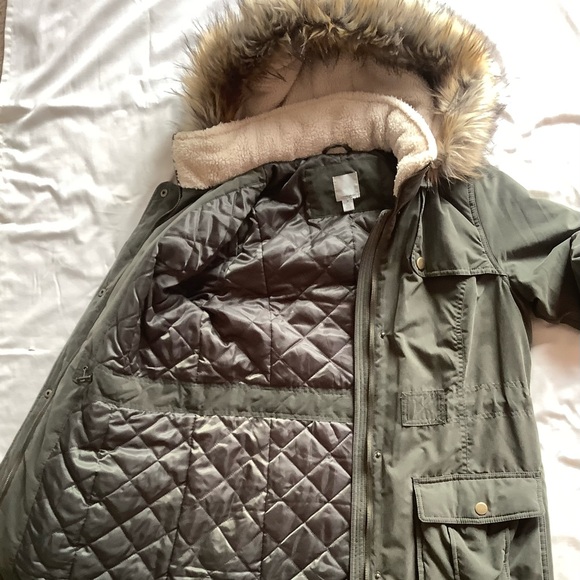 Halogen light army green fur trim hooded Parka Utility Jacket, size medium - Picture 7 of 8